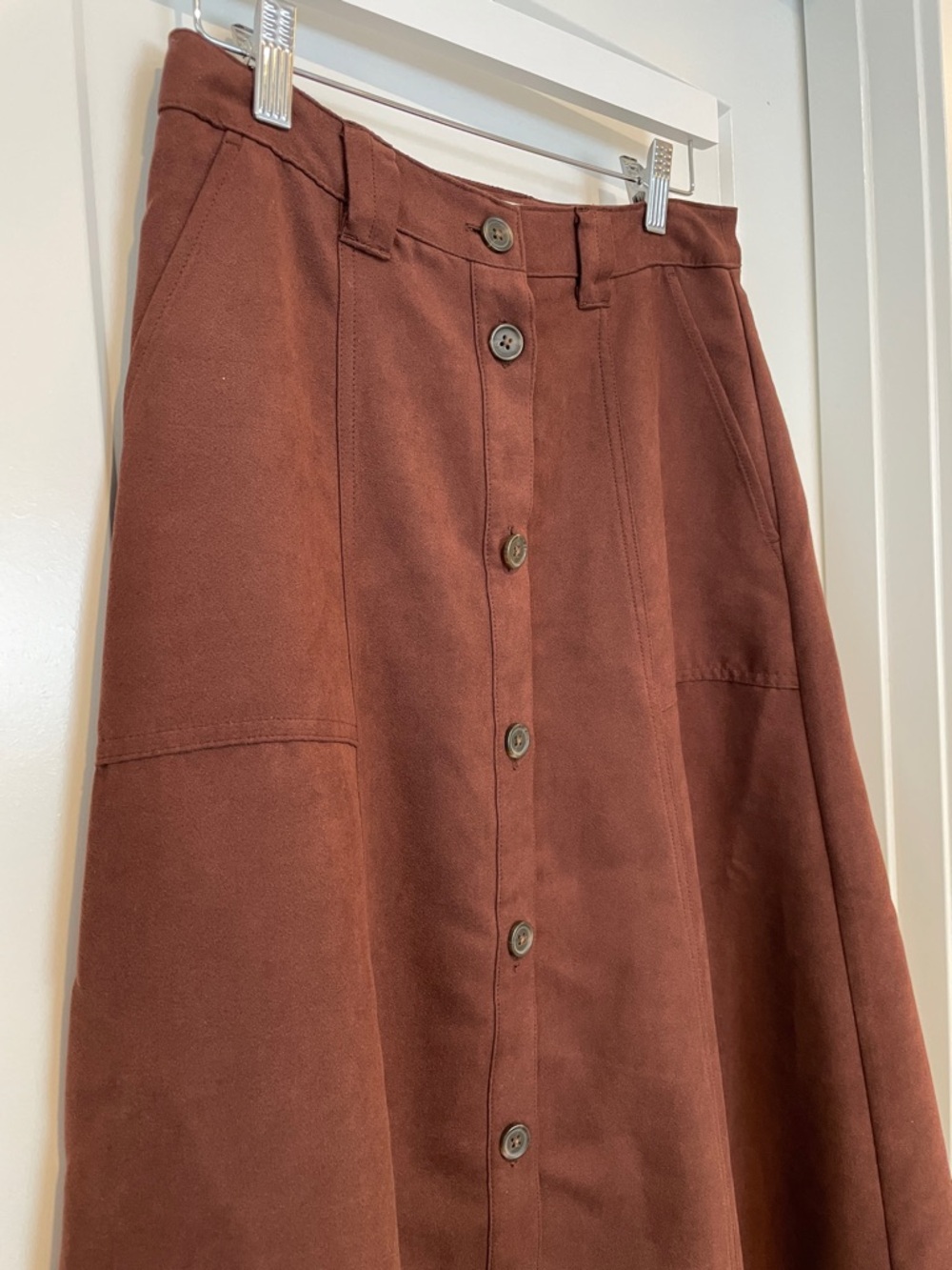 Button-Front A-Line Skirt in Deep Brown - Picture 2 of 5